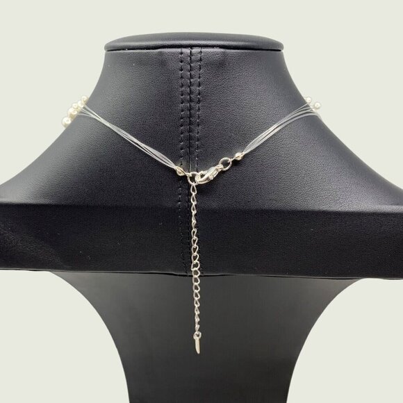 CHRISTINA Necklace Earring Jewelry Set White PEARL ILLUSION Party Gift Prom Adju - Picture 4 of 10